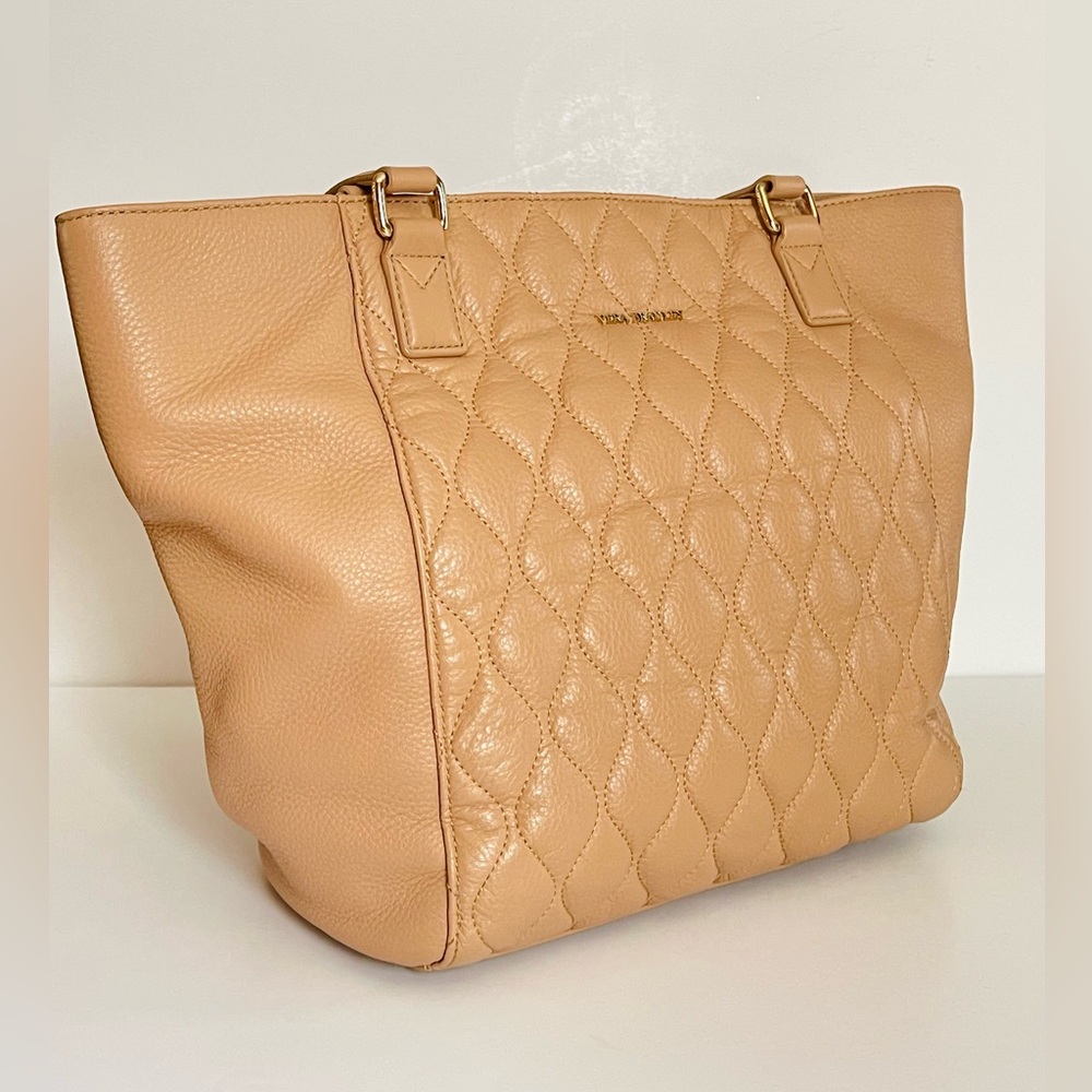 Light Tan Quilted Full Grain Leather Tote Bag Ella Vera Bradley